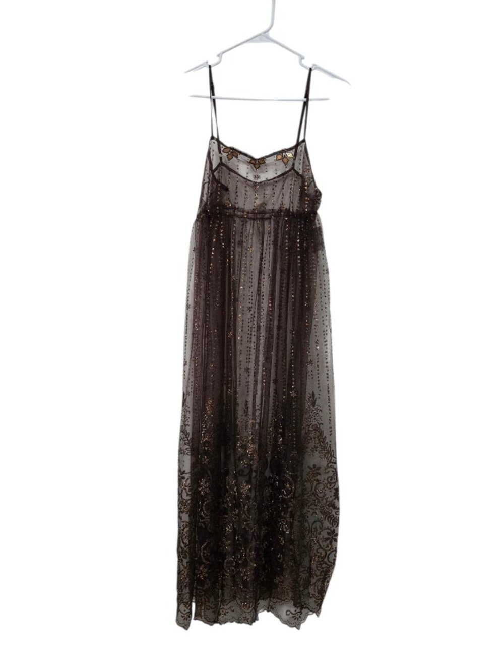 Free People Intimately Shaved Chocolate Brown Sheer Maxi Dress Medium NWT